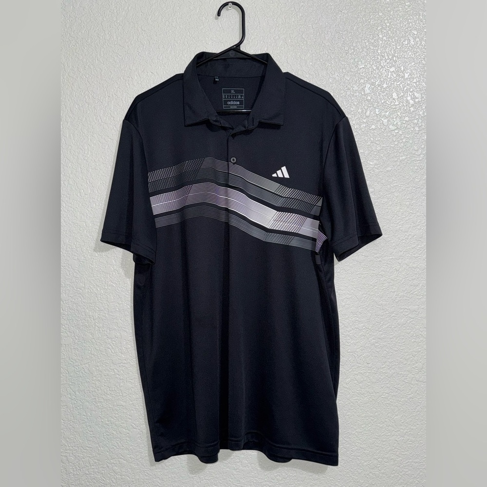 Adidas Men's Black Polo with Striped Design